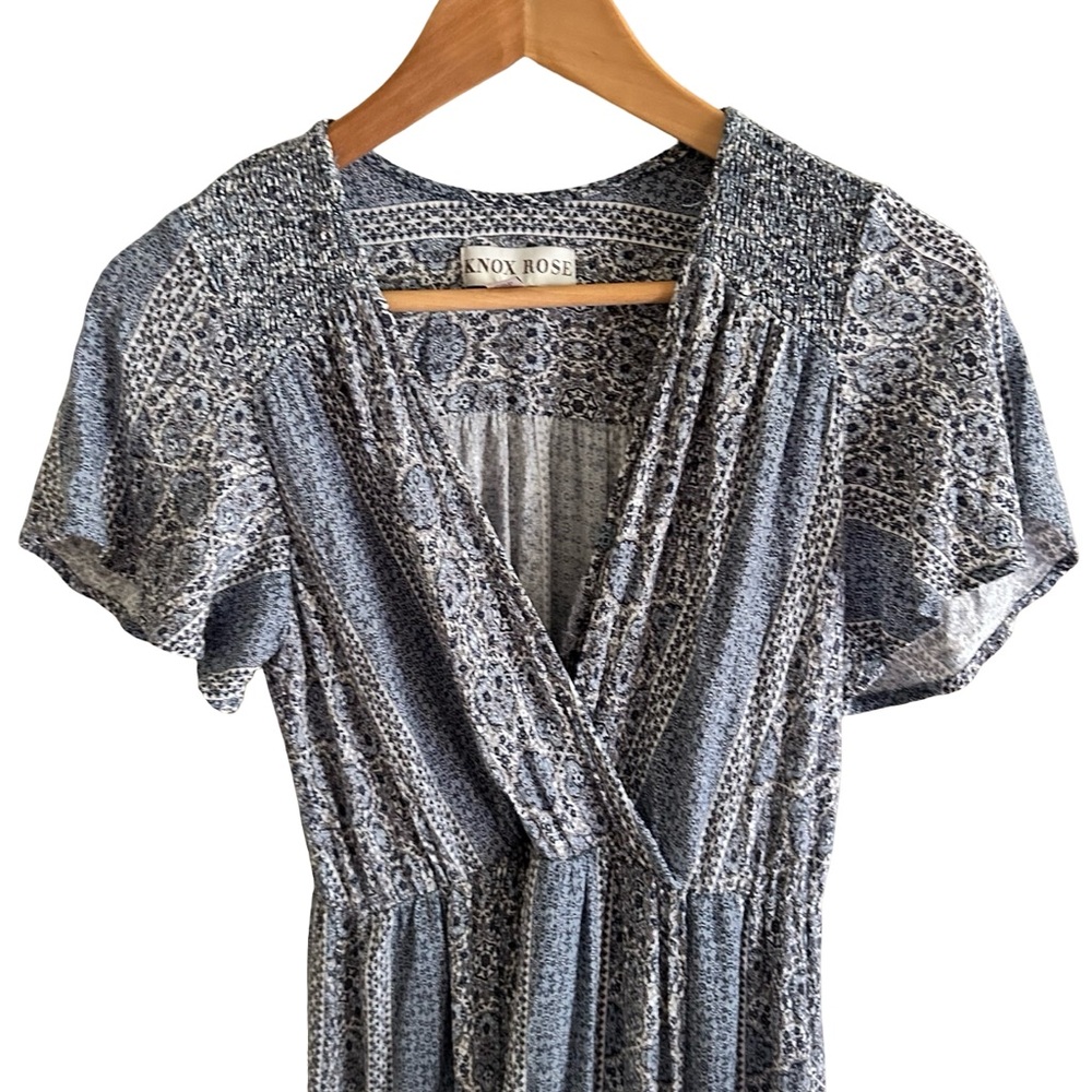Knox Rose Blue Boho Open Front Slit Maxi Rayon Faux Wrap Dress Sz XS - Picture 6 of 11